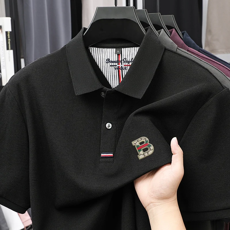 

Luxury letter logo Polo short sleeved men's summer new high-end pure cotton breathable T-shirt fashionable casual men's clothing