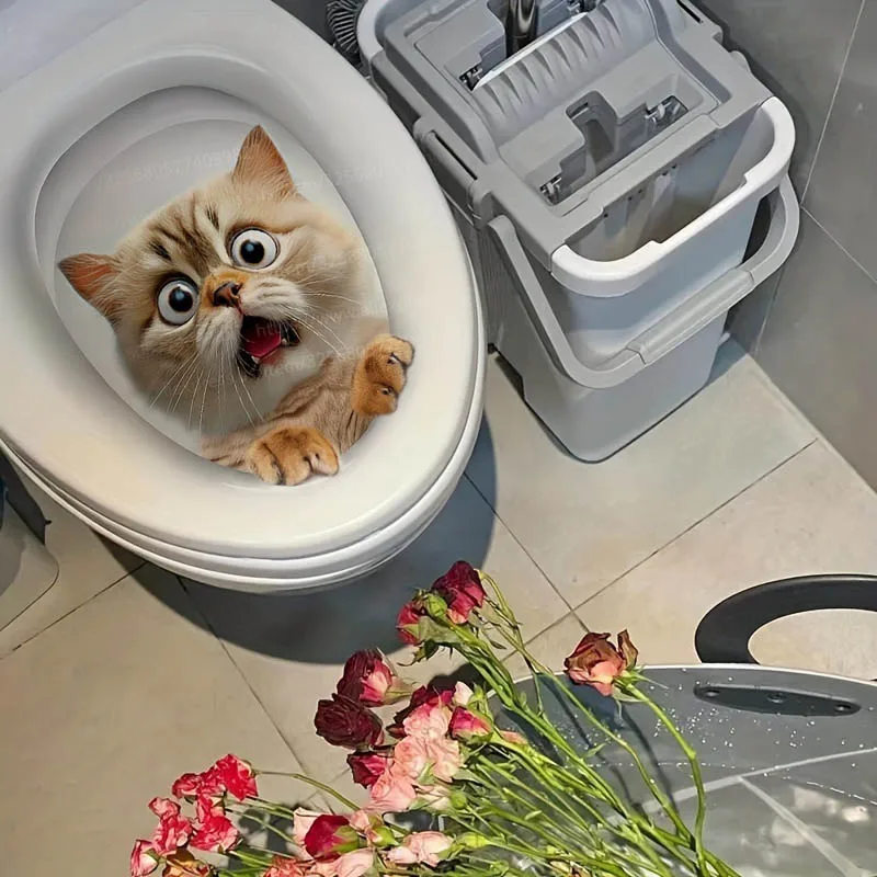 Beängstigende Katze Toiletten aufkleber DIY selbst klebende Toiletten deckel Aufkleber für Badezimmer Toilette Mode wasserdichte WC Wohnkultur – Detail 15
