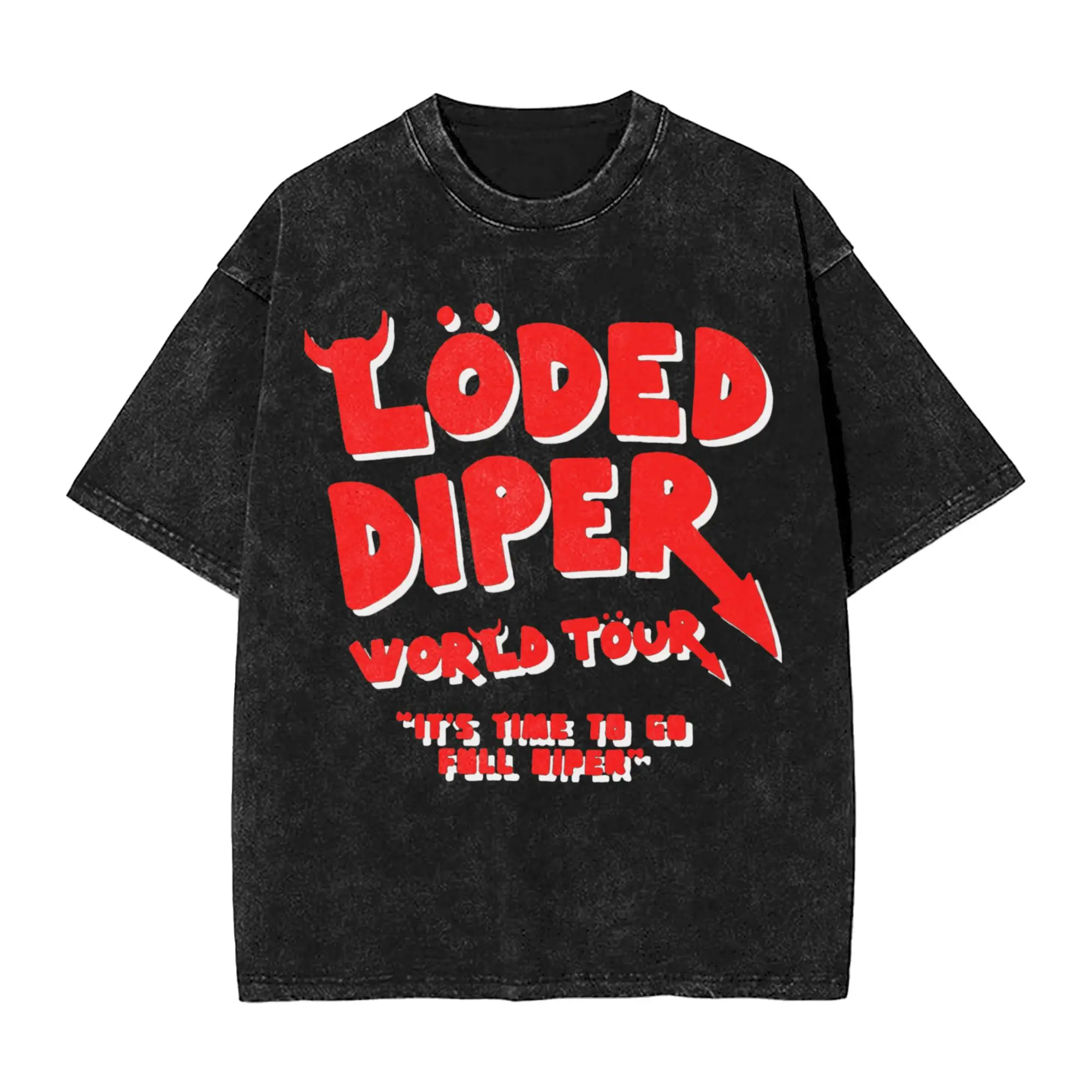 Oversized Washed T-Shirt Loded Diper World Tour Cotton T-Shirts  Leisure Tshirt for Couple Summer Y2K Fun Pattern Tops