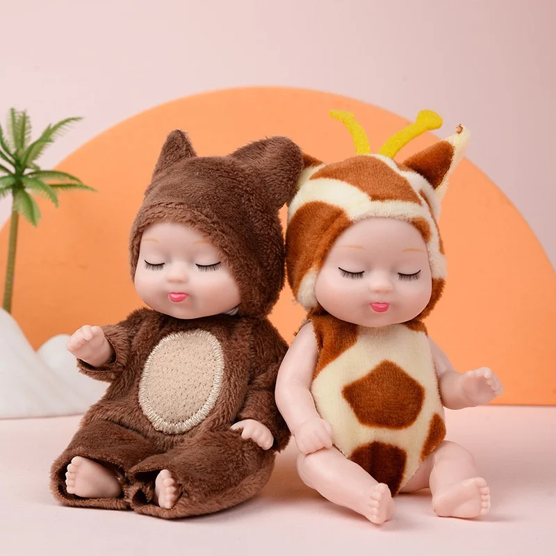 0-3 years old baby silicone simulation sleeping doll toys, cartoon cute animal dress mini palm toys