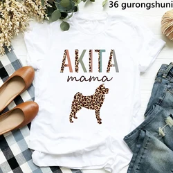 Camiseta de Akita Kawaii feminina, camiseta feminina, camisola, estampa de leopardo, beagle, poodle, collie, cão de caça, doberman, roupas engraçadas