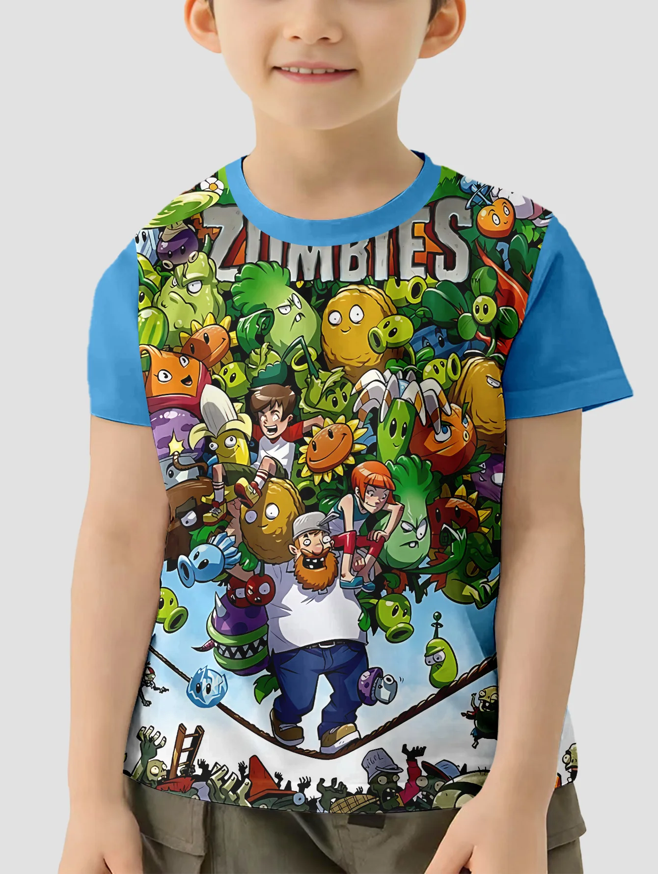 3D Print HOT Game Plants vs. Zombies Baby Clothing 5 to 14 Years Male Outdoor Clothes for Children Boy Girl Child T-Shirt Top