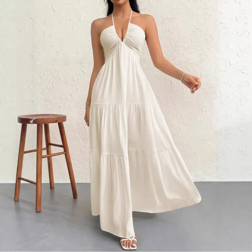 2026 Neues Sommer Einfarbiges Trägerloses Sexy Rückenfreies Camisole-Strandkleid