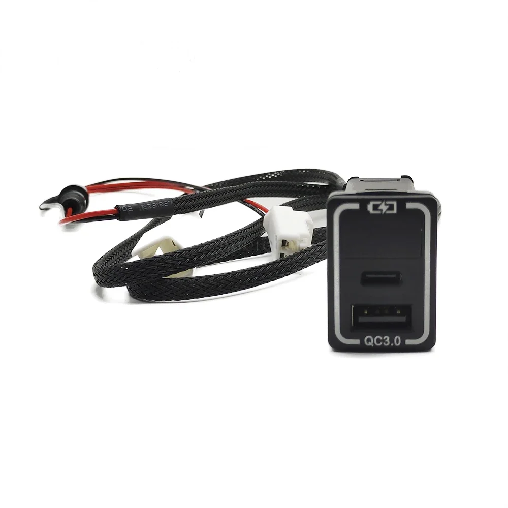 1PC Dual QC3.0 Quick Charge Car Charger TYPE-C PD USB Phone Adapter Cable Voltage Display Fit for Toyota Accessories