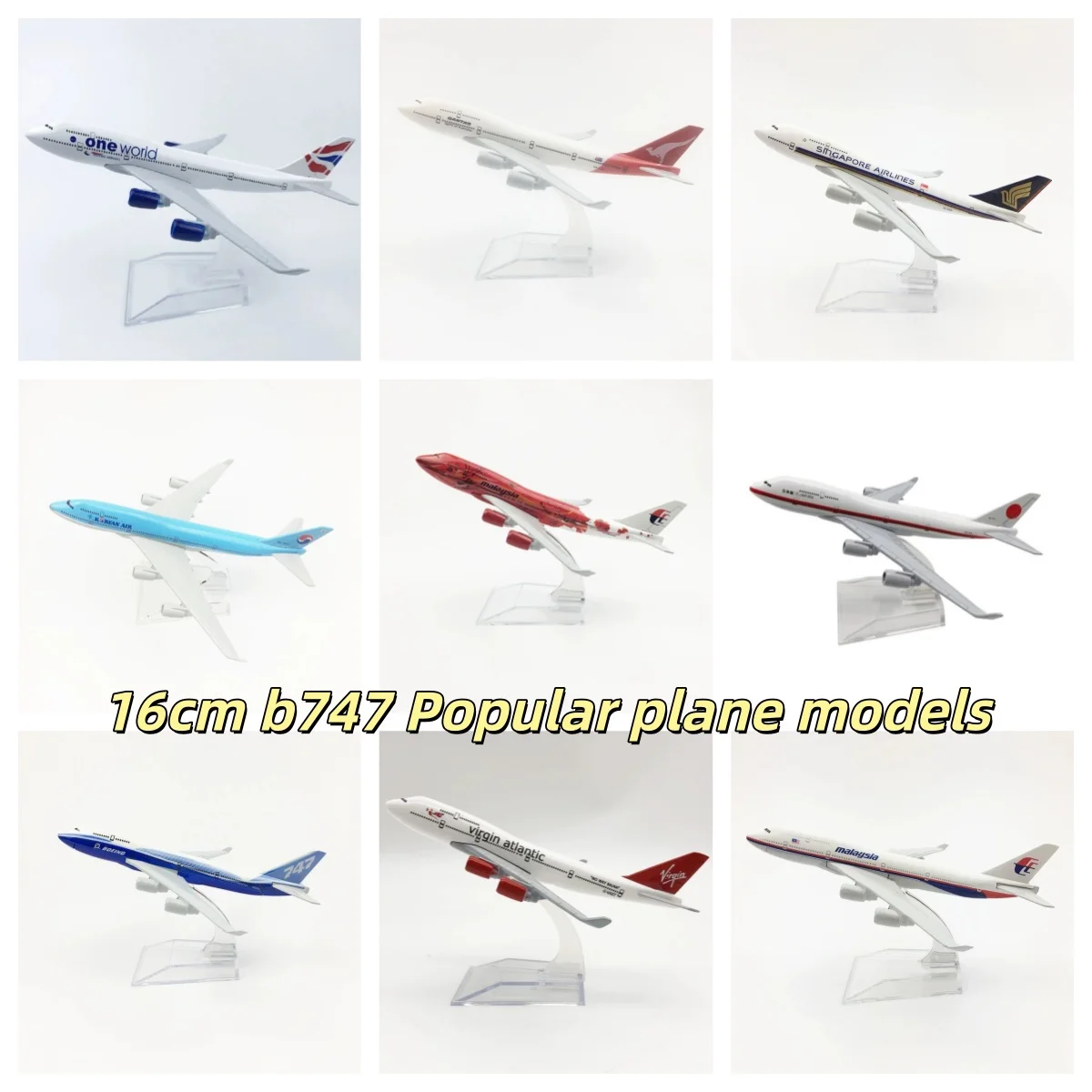 16cm B747 Luftfahrtmodell-Serie 747 Metall-Flugzeugminiatur im Maßstab 1/400 Flugzeug-Sammlerstück für Erwachsene Spaßiges Geschenk mit Ständer