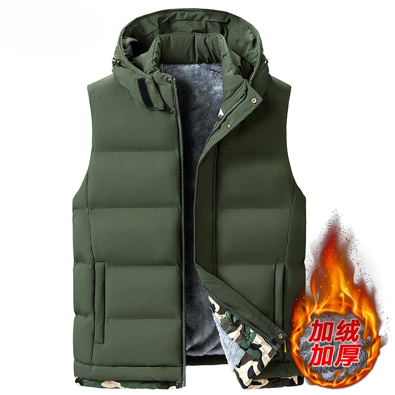 

Big Size M-8XL Men Vests with Hood Autumn Winter Thickened Warm Male Sleeveless Clothing Outdoor Windproof Men Casual Waistcoat