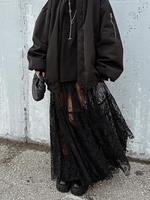2024 Summer Autumn Women Sexy Lace Skirts Solid High Waist Flare Long Maxi Skirt For Women