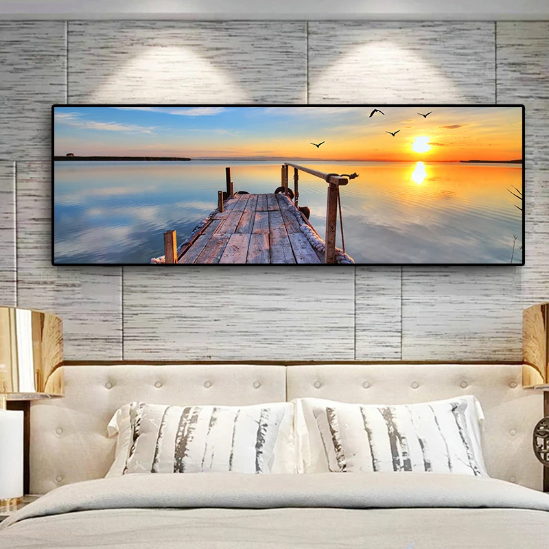 

Landscape Canvas Painting Natural Wooden Bridge Sunset Cuadros Posters and Prints, Scandinavian Wall Art Picture Room Decor