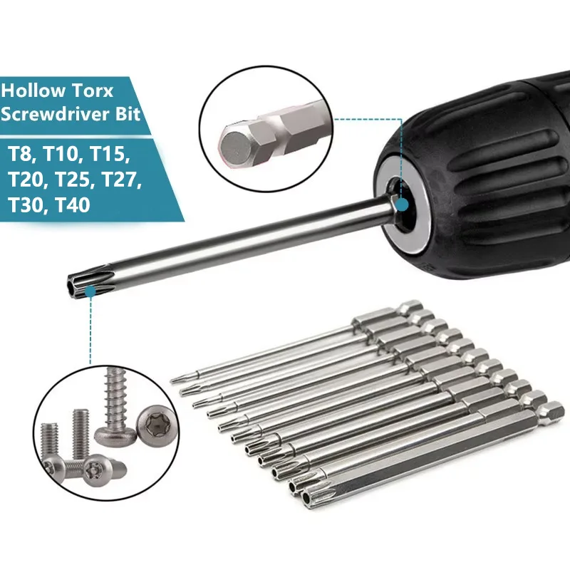 8-piece star-shaped screwdriver head kit, 1/4 inch hexagonal handle, magnetic star-shaped head, T8 to T40 model, extendable dril