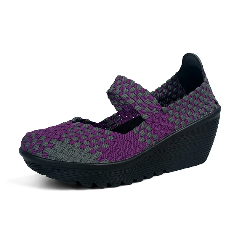 35-41 Women Vulcanized Shoes Spring Autumn Weave Sneakers Wedges Mesh Breathable Zapatos Female Thick-Soled Platform Footwear y5