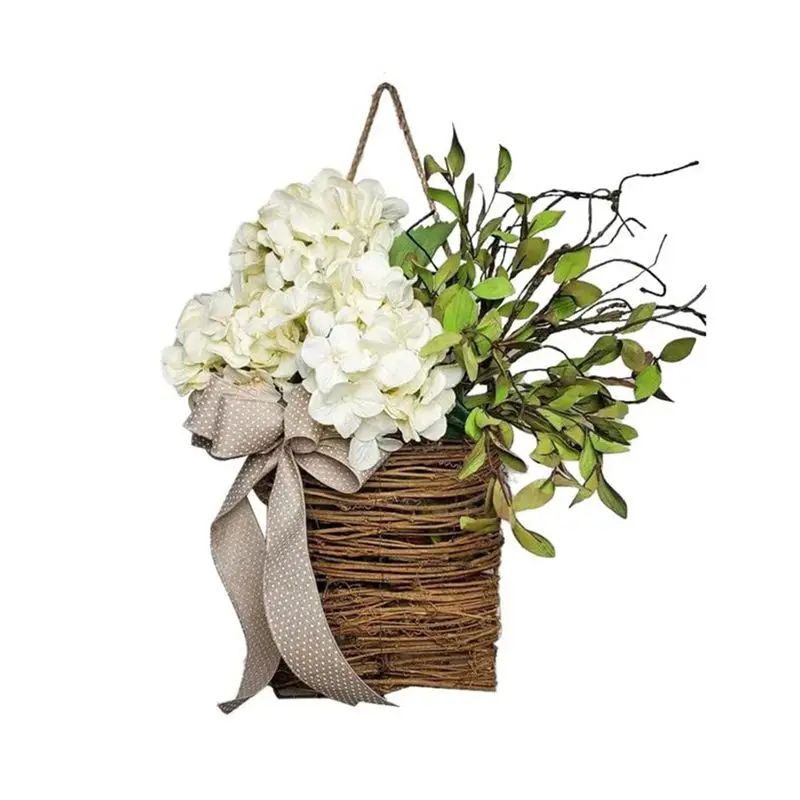 BHBL Spring Wildflower Door Hanging Basket Wreath Spring Welcome Sign Easter Day for Front Door, Home Decor