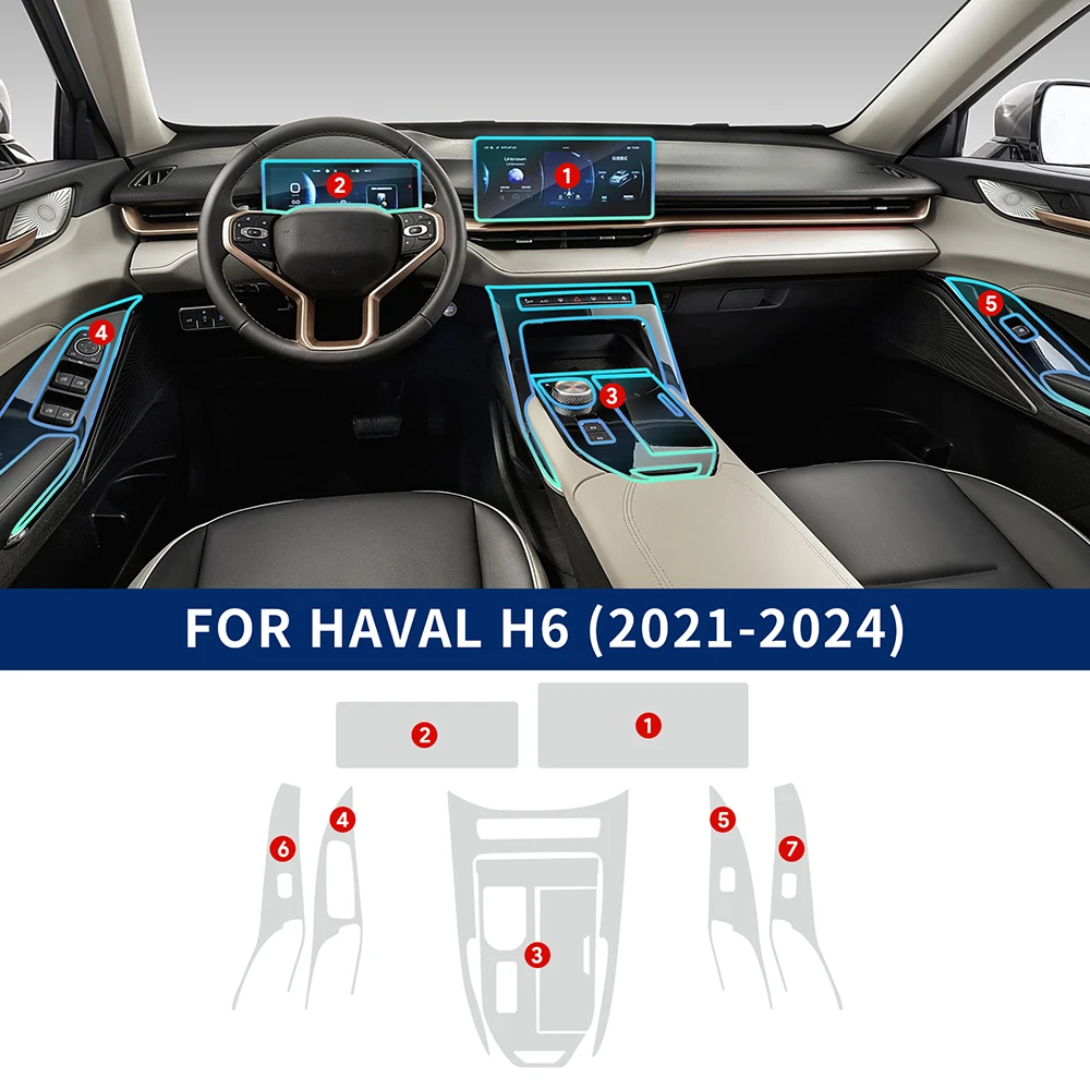 

For Haval H6 3rd Gen 2021-2024 Car Center Console Navigation Dashboard Gear Door Window Panel Interior Film Tpu Transparent LHD