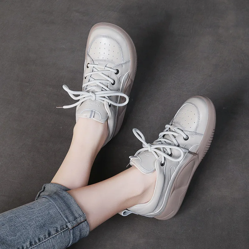 

Женские туфли 2026: повседневные, на шнуровке, ручной работы, кожаные, на плоской подошве, в спортивном стиле, с мягкой подошвой, одинарные.