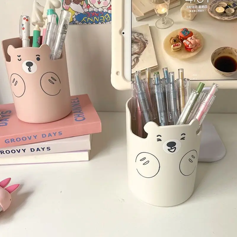 

Simple and Cute Bear Pen Holder Multi-function Storage Box Office Desktop Decoration Can Be Used As Mobile Phone Holder In One