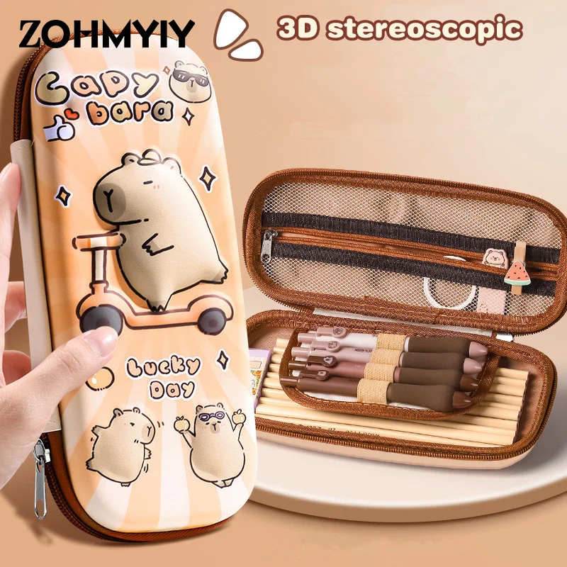 3D Three-dimensional Cute Cartoon Capybara Large-capacity Pen Case Multi-function Clutch Bag Stationery Student Supplies