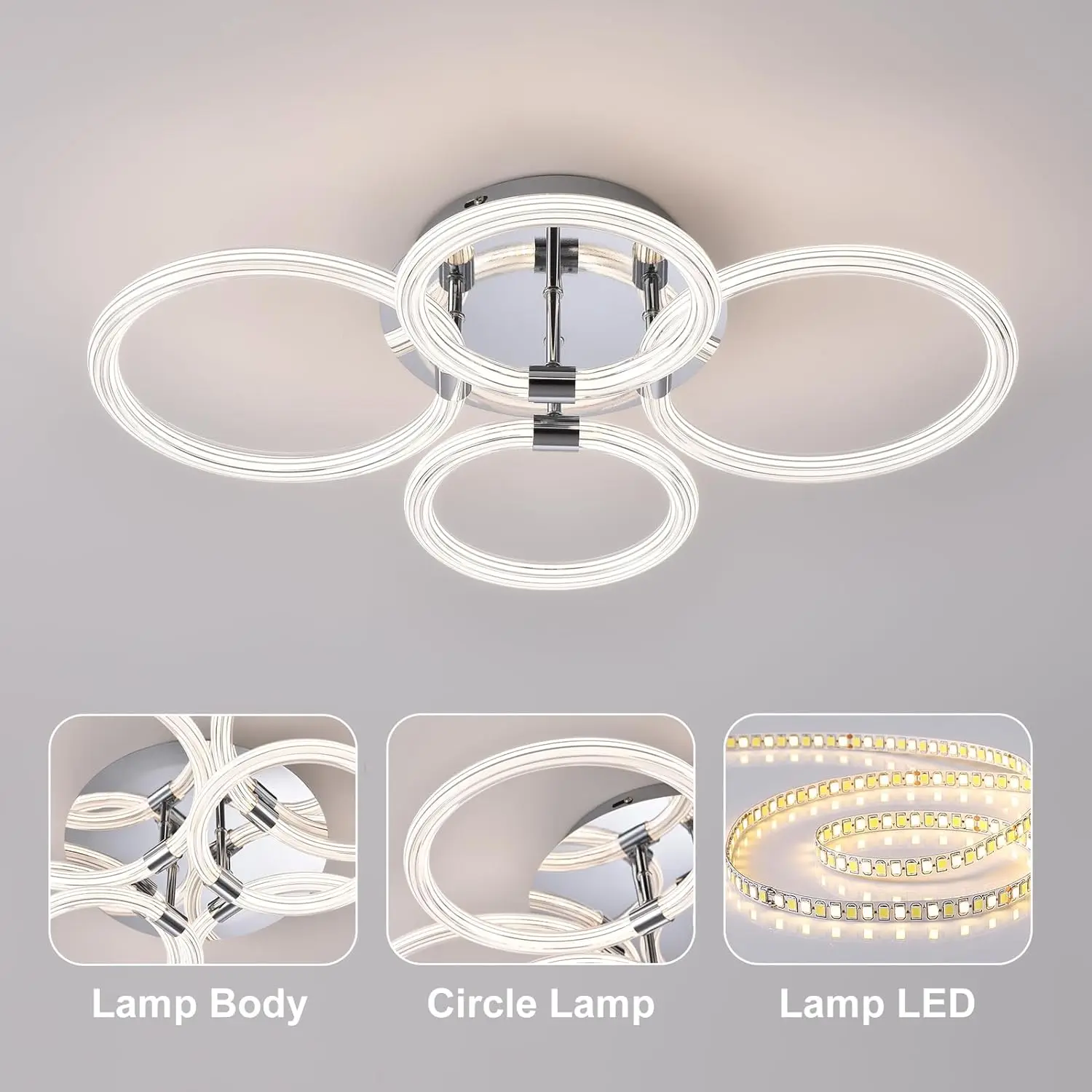 

Modern LED Flush Mount Ceiling Light with Dimmable Remote Control