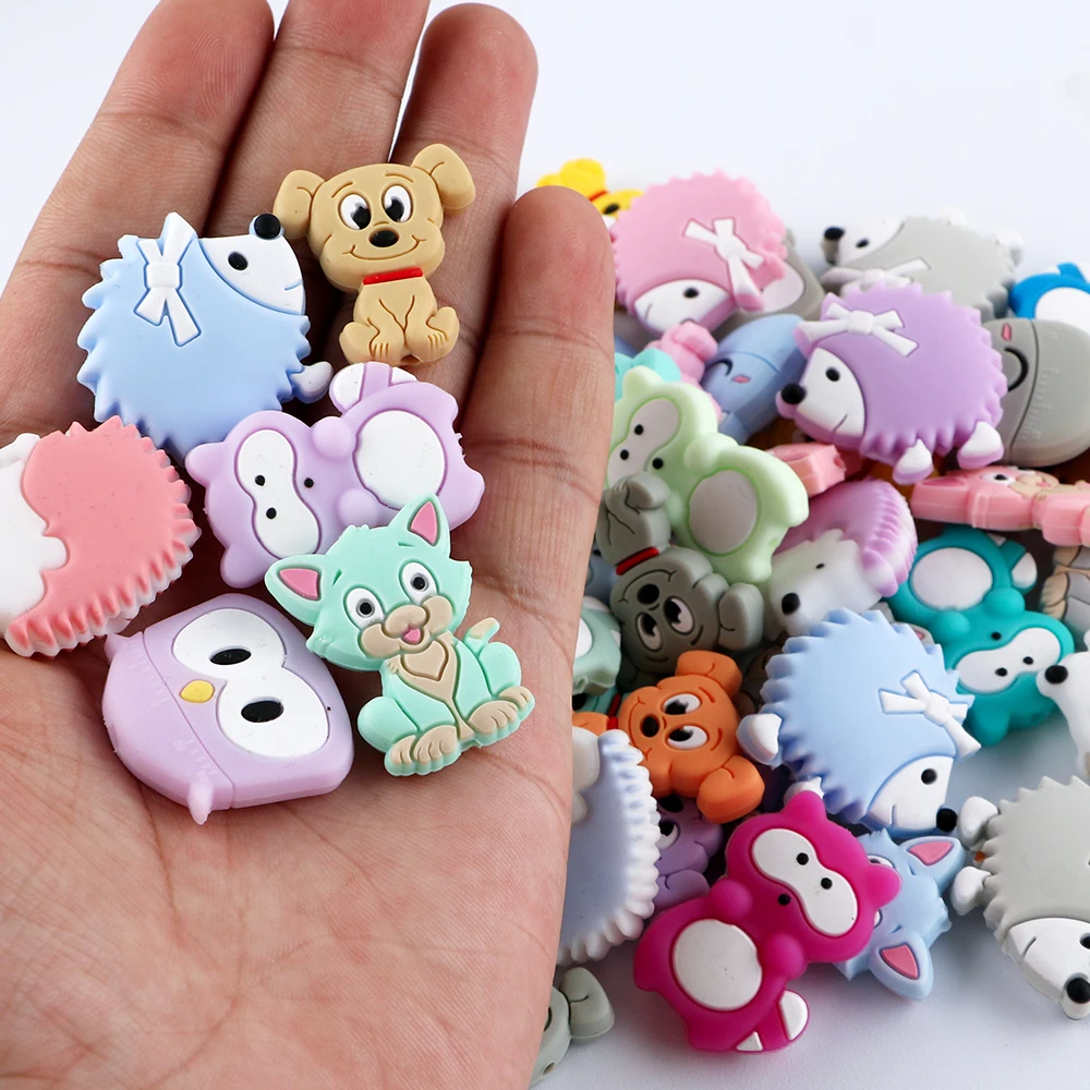 5 Stück neue Silikon-Tierperlen (Waschbär/Welpen/Eule/Igel) für DIY-Ohrringe, Armbänder, Schmuckherstellung, personalisierte Accessoires