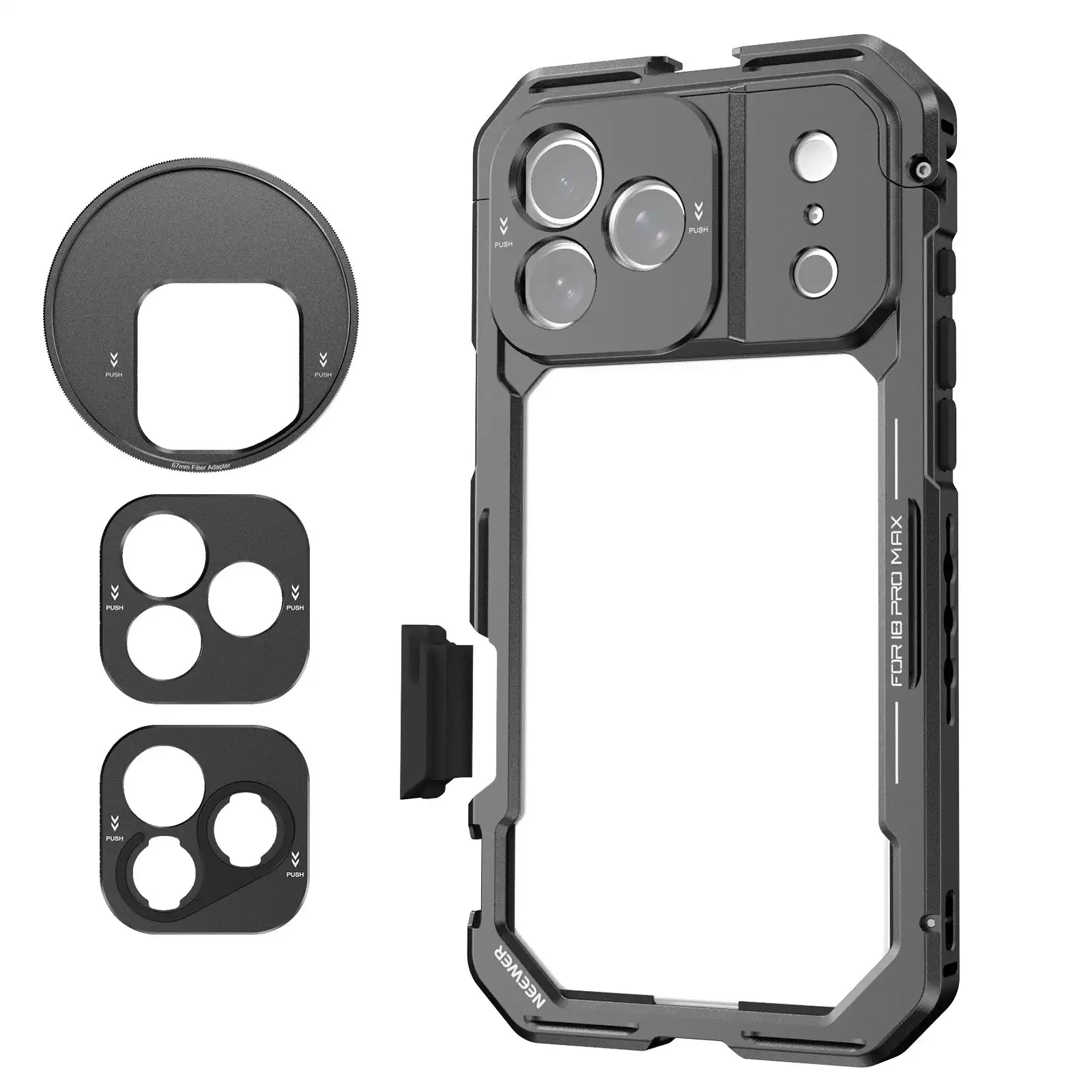 NEEWER PA193 PA194 Phone Cage with 17mm T Mount Phone Lens Backplate and 67mm Filter Adapter for iPhone 18 Pro/iPhone 18 Pro Max