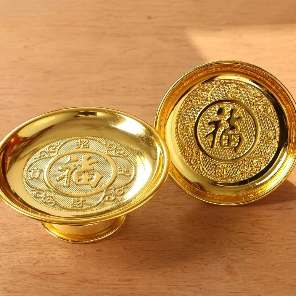 Home decoration accessories Gold alloy lucky character fruit plate Buddha Hall Offering Home desktop offering ornaments
