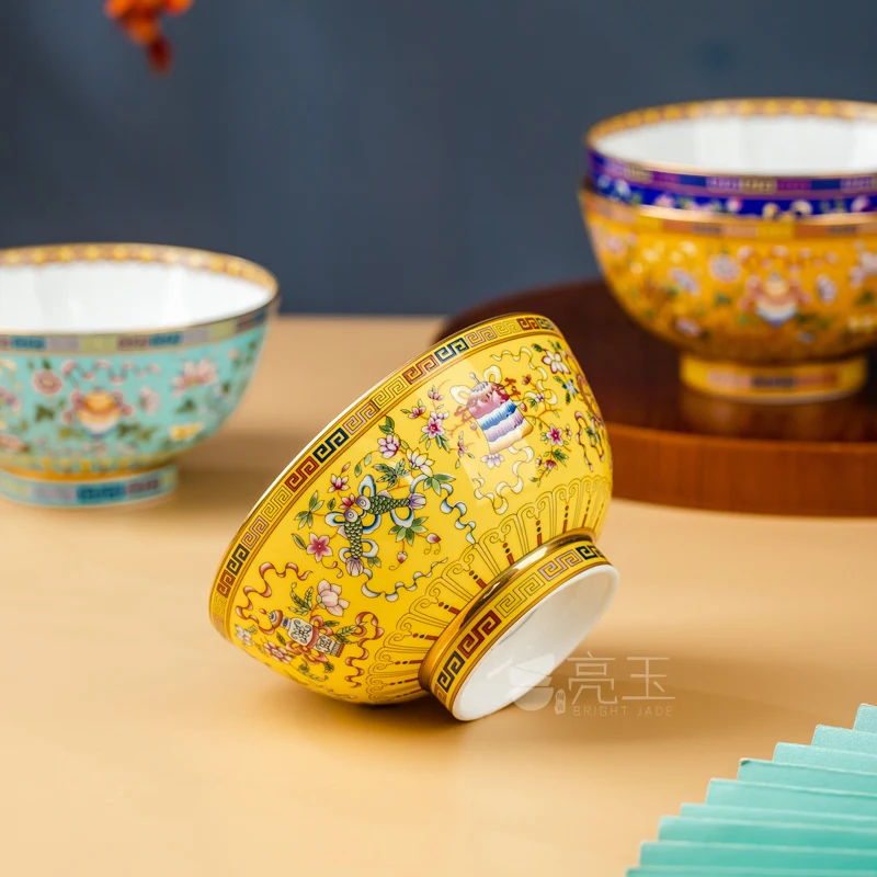 Tableware Ceramic round Underglaze Flower Painted Jingdezhen Chinese Rice Bowl Household Bone China Ethnic Style  High-End Gift