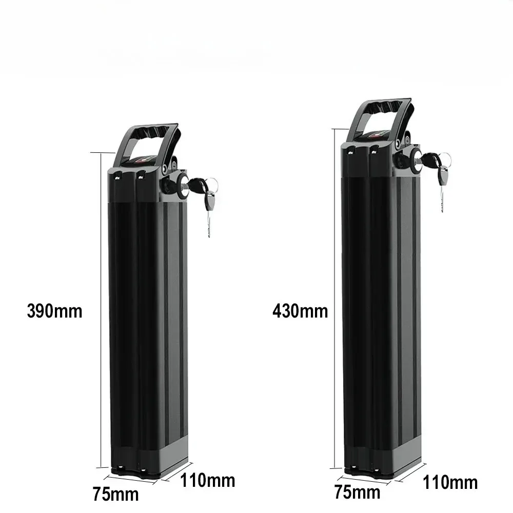 Rechargeable Silver Fish Li-ion Battery 36V 48V 12Ah 15Ah 17Ah 20Ah With BMS For 250W-1000W Bike Motor Complete With 2A Charger.