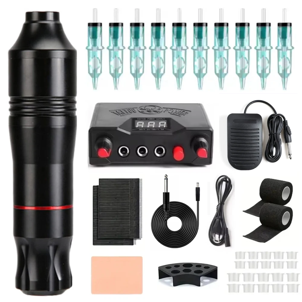 

Tattoo Kit Rotary Tattoo Machine Pen with Power Supply Cartridge Needles Set For Tattoo Beginners Artists Kit Supply