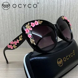 2019 럭셔리 퀸 고양이 눈 선글라스 로즈 플라워 빈티지 여성용 Oculos De Sol 특대 브랜드 디자인 여성용 선글라스