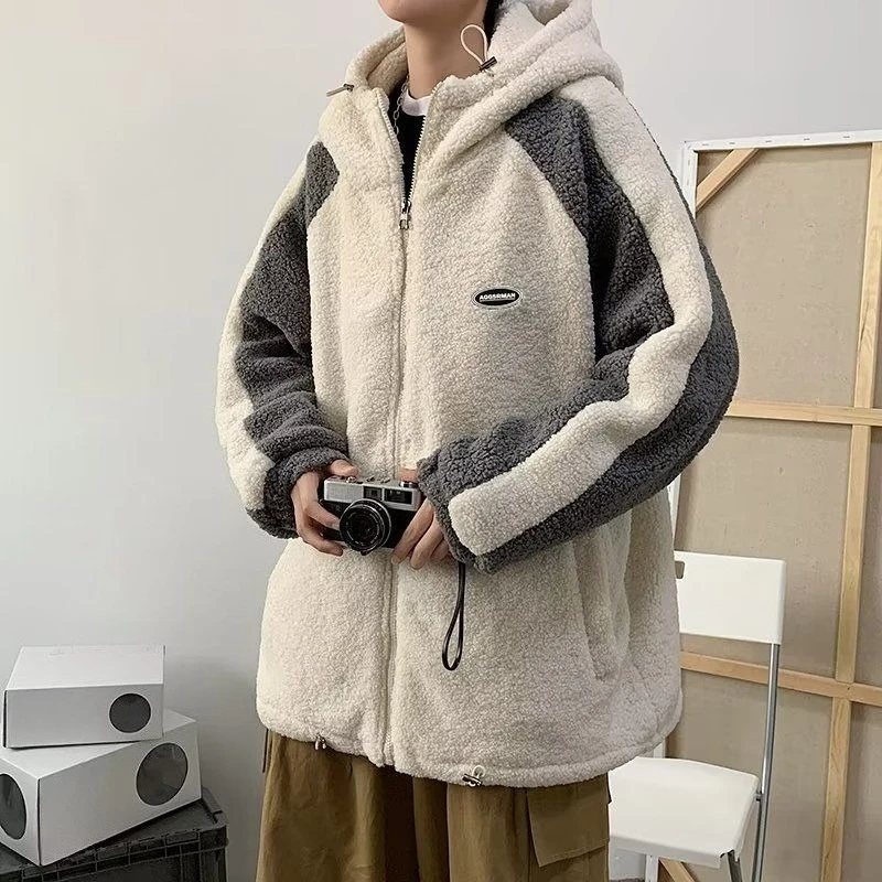 

​ Зимняя куртка из овечьей шерсти для мальчиков-подростков, уличная одежда, хлопковое пальто с воротником на флисовой подкладке, теплая зимняя верхняя одежда ​