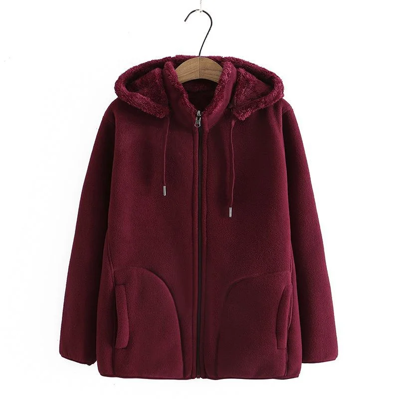 2023 Thicken Winter Sweatshirts Hoodies Jacket Women Polar Fleece Coats Zipper-up Casual Tops Middle-age Female Warm Overcoat