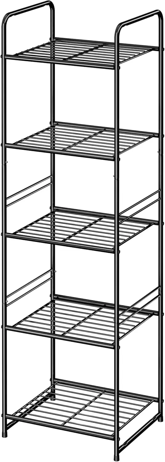 5 Tier Shelf Storage, Heavy Duty Metal Bathroom Organizer Stand Shelf Tall 46.5