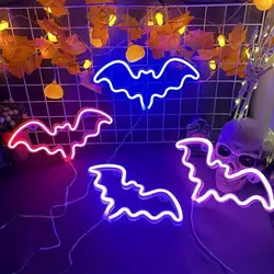 1pc Halloween Decorative LED Bat Neon Lights, For Wall Decor, Bat Shaped Lights, Battery Or USB Powered, Halloween Party, Bar