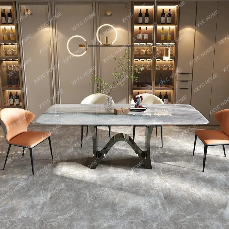 L luxury dining table rectangular natural colored spar luxury stone non-microcrystalline stone  restaurant table