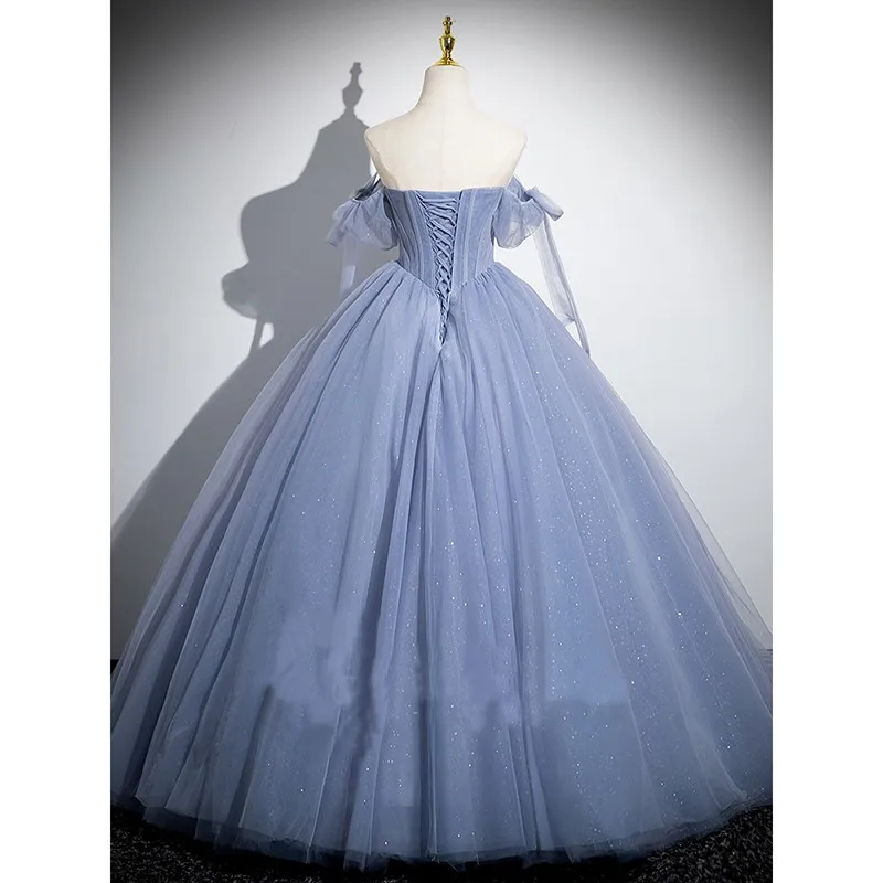 Blue Quinceanera Dresses Short Sleeve Beading Banquet Dress Prom Ball Gown Vestidos De 15 Quinceañera Customized