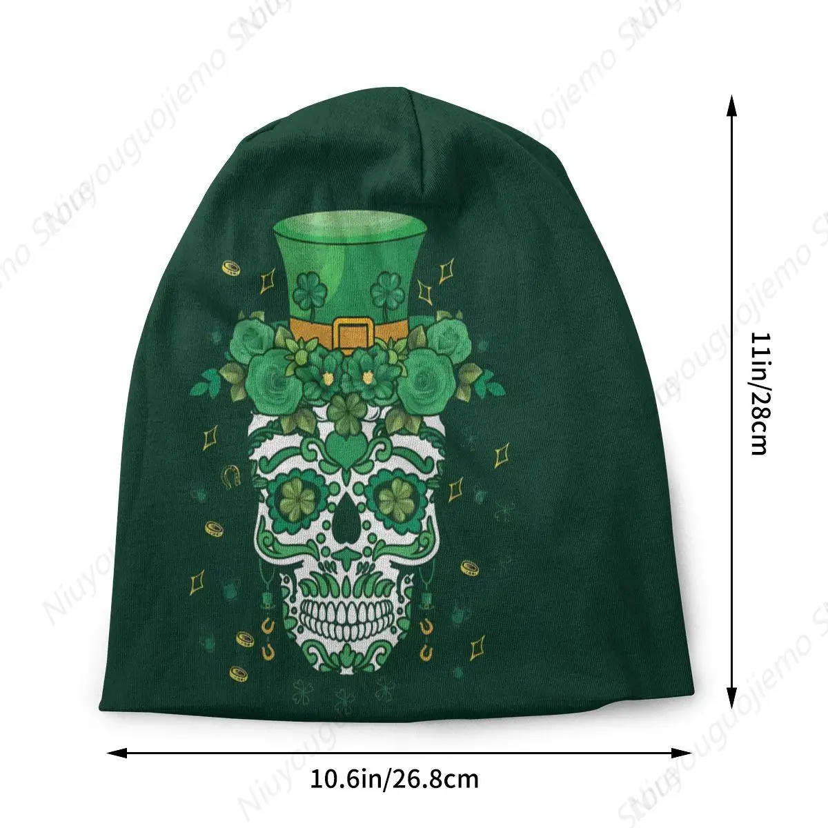 Skull With Flowers Thin Skullies Beanies Autumn Spring Caps For Men Women Saint Patrick's Day Ski Caps Bonnet Hats