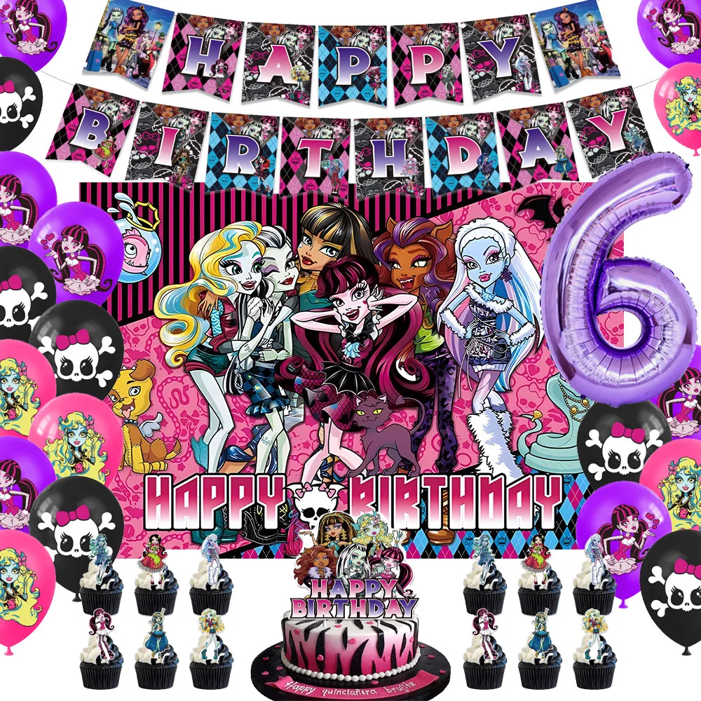 

Cartoon Monster Spirit High Theme Birthday Party Balloon Banner Background Cake Topper Baby Shower Decoration Supplies Gift Prop