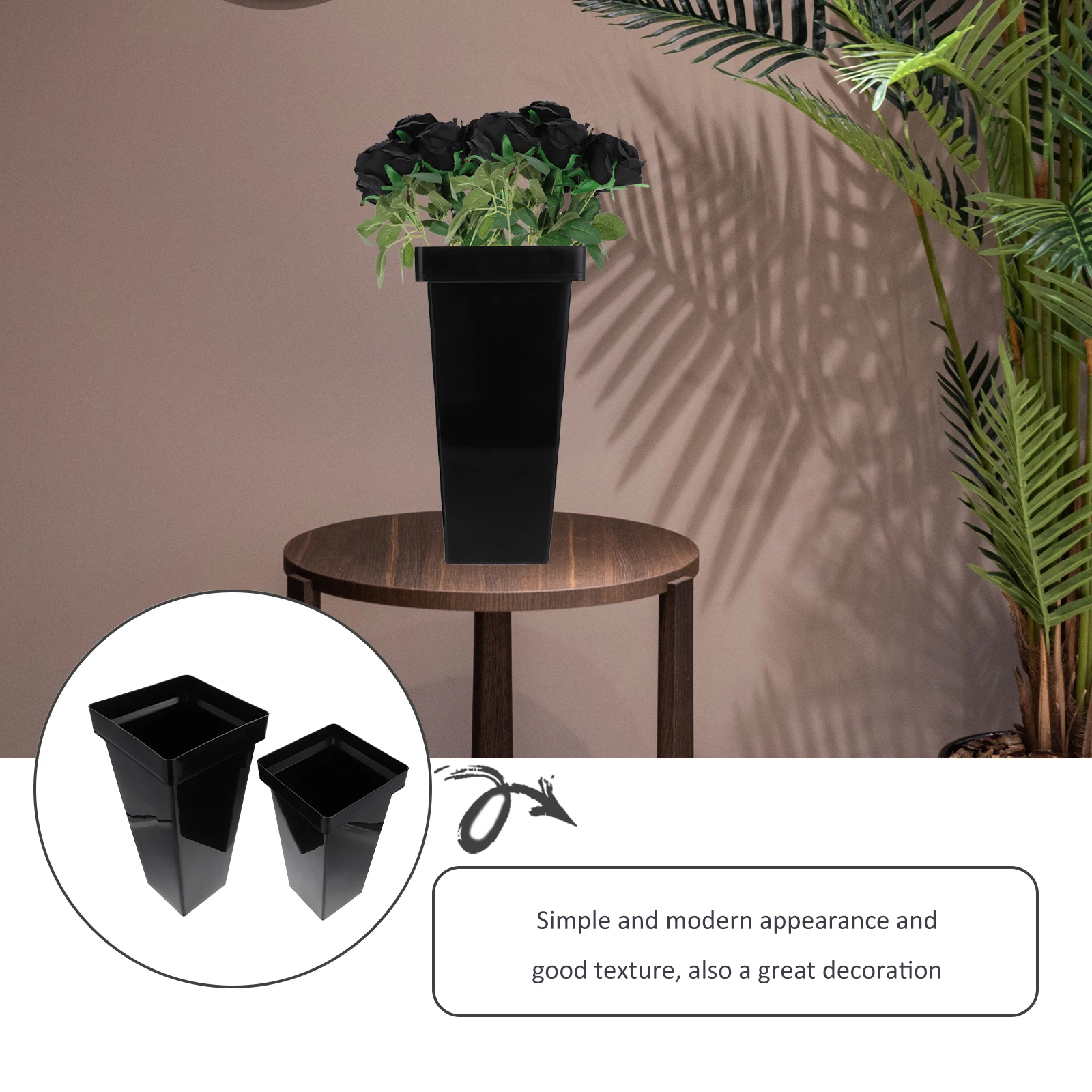 

2 Pcs Plastic Flower Bucket Black Preservation Container Simple Office Balcony Durable Long Lasting