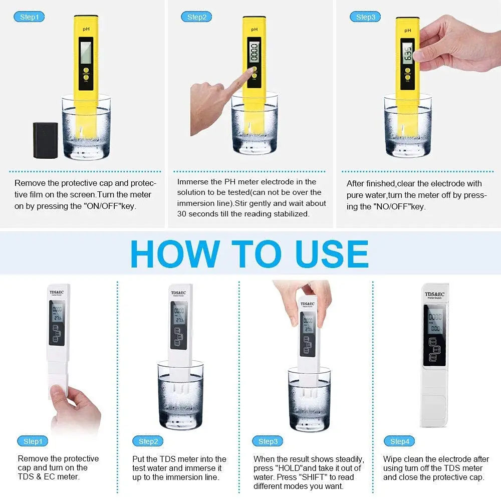 TDS Meter Digital Water Tester High Accuracy Digital 0-14 PH Meter Tester 0-9990ppm TDS&EC LCD Water Purity PPM Aquarium Filter