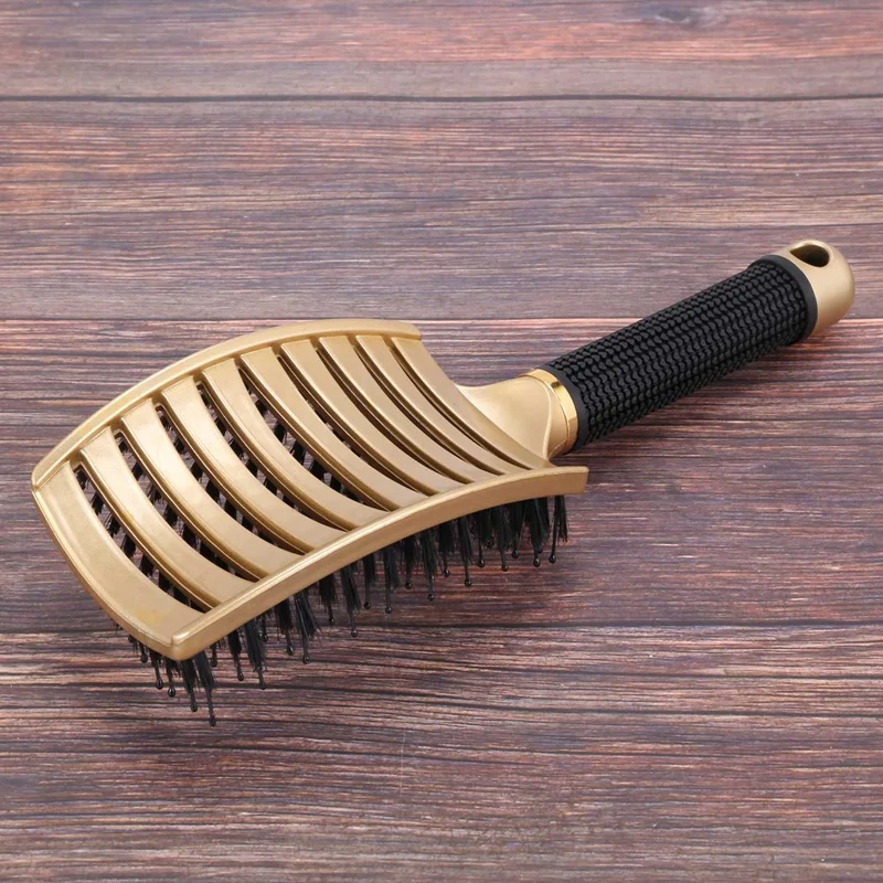 Bebar Bristleヘアブラシ女性用、湾曲したデタンリングヘアブラシ、長い、厚く、薄く、防ぎ、3個