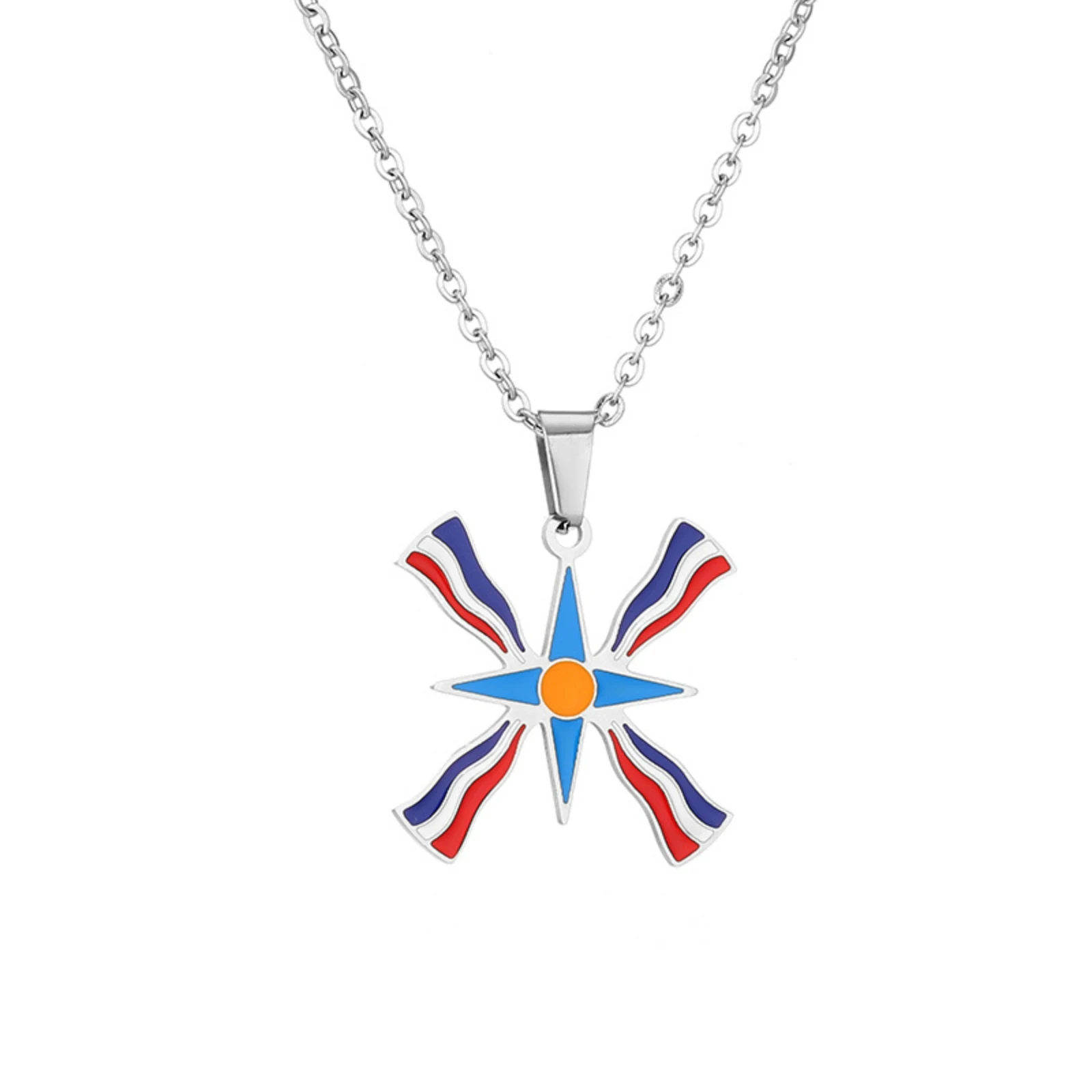 Assyrische Nationalflaggen-Anhänger-Halskette aus Edelstahl, Schmuck, Souvenir-Geschenk für Männer und Frauen – Detail 3