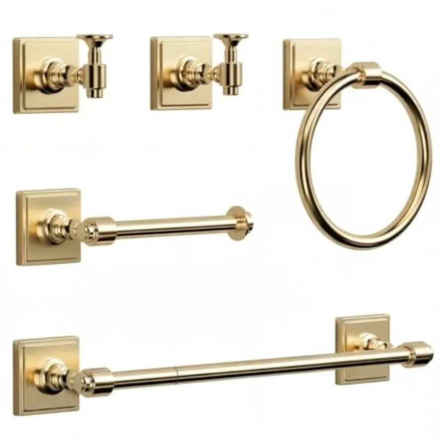 

Набор для ванной комнаты из 5 предметов цвета шампанского золота: настенный держатель для полотенец из нержавеющей стали SUS304, 24 дюйма, для ванной комнаты