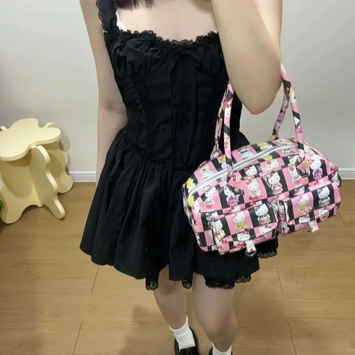 New Mini Hello Kitty Handbag Fashion PU Bag Y2k Cartoon Cute Underarm Bag Anime Student Printed Large Capacity Tote Bag