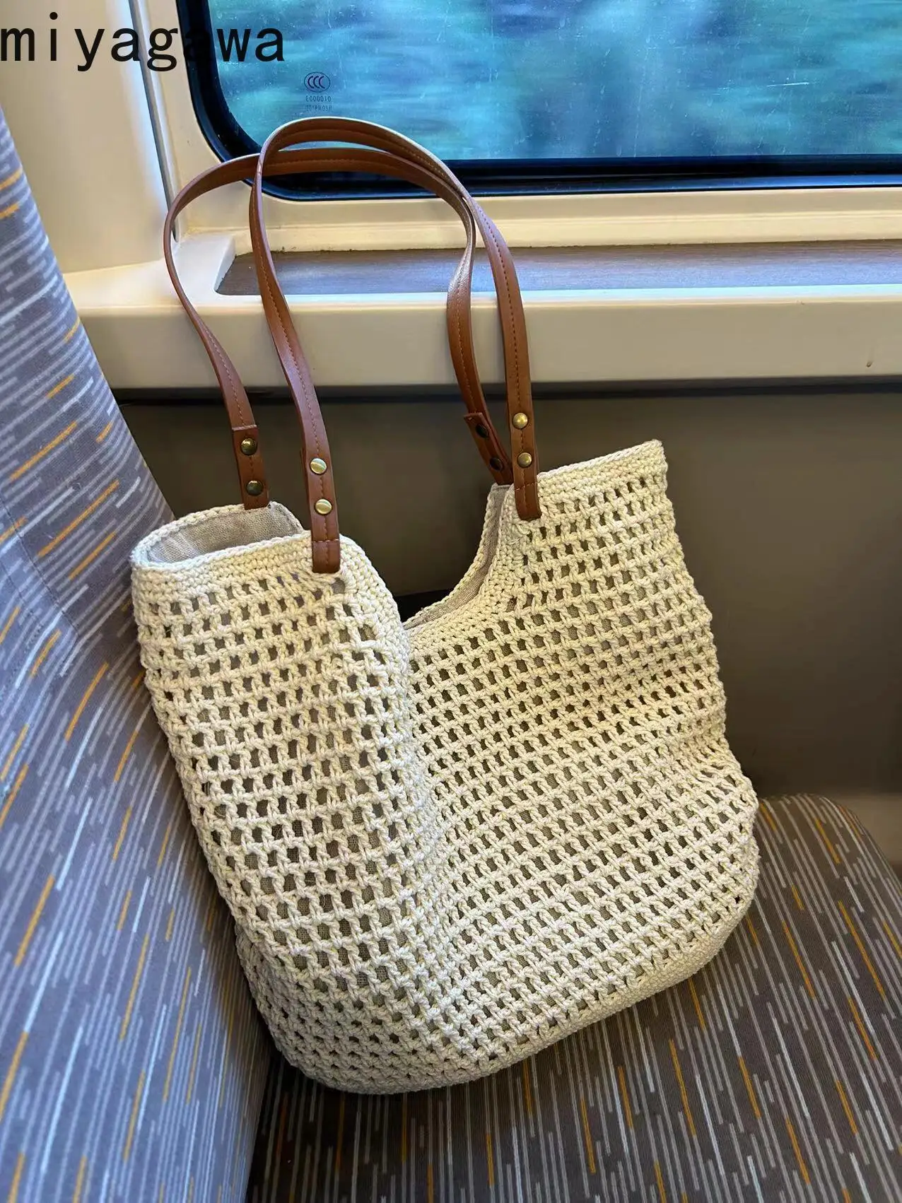 

Miyagawa 2025 New Large Capacity Single Shoulder Woven Bags New Hollowed Out Mesh Tote Vacation Beach Bags