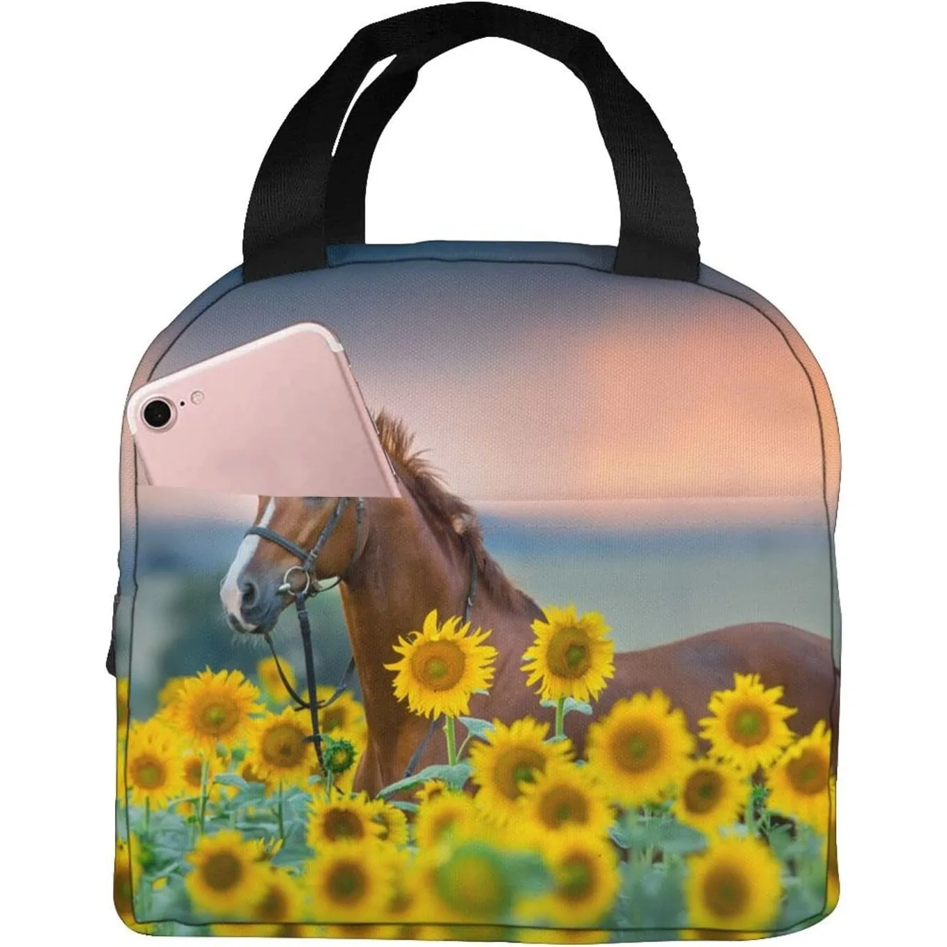 

Horse Sunflower Lunch Bag Insulated Lunch Box Reusable Cooler Thermal Meal Tote For Kids Teen Boy Girl