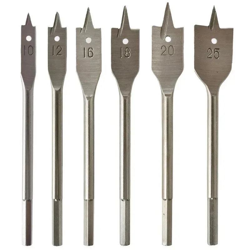 6pcs Set Natural Color Three Pointed Flat Drill Hexagonal Handle for Woodworking Hole Opener Wooden Board Drilling Bit Tool