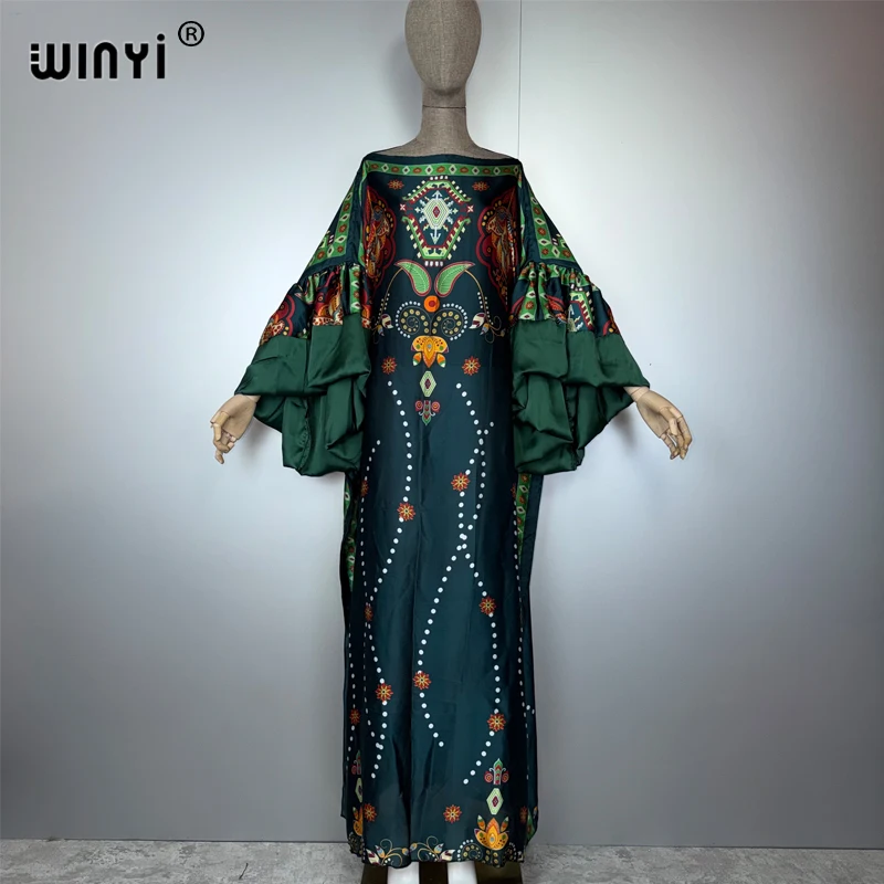 WINYI elegante soffio (ed) maniche abito da sera abaya dubai lusso femminile allentato stampa caftano donna musulmana abbigliamento abito da spiaggia