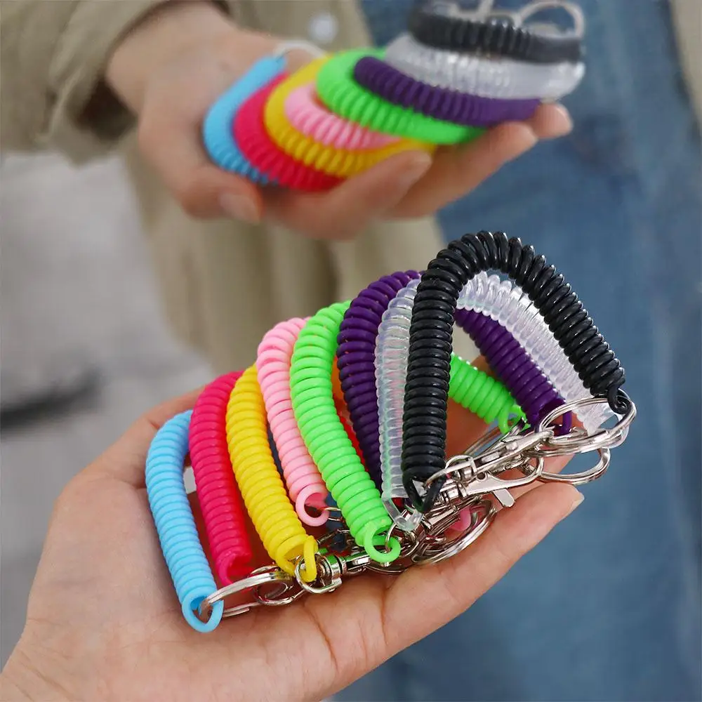 Coil Springs Keychain Stretchy Spiral Spring Coil Retractable Coil Springs Keychain With Metal Clasp Key Chain Holder Lanyard