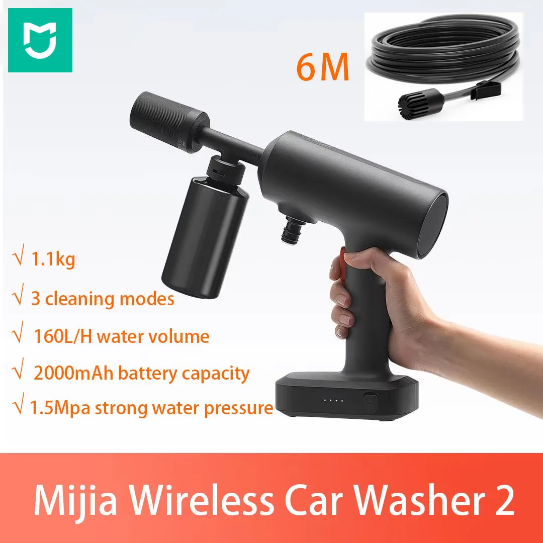 NEW Mijia Wireless Car Washer 2 160L/h Water Volum 1.1kg 3-speed Mode Efficient Flushing 1.5Mpa High Pressure Wireless Cleaning