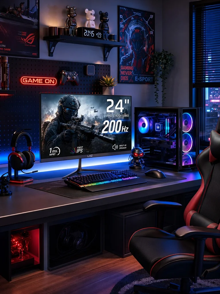 LXZ 24,5 Zoll 200Hz Gaming-Monitor, FHD 1080P IPS-Panel, 1ms, Eingebaute Lautsprecher, PC-Monitor, HDMI & DisplayPort, FreeSync-kompatibel