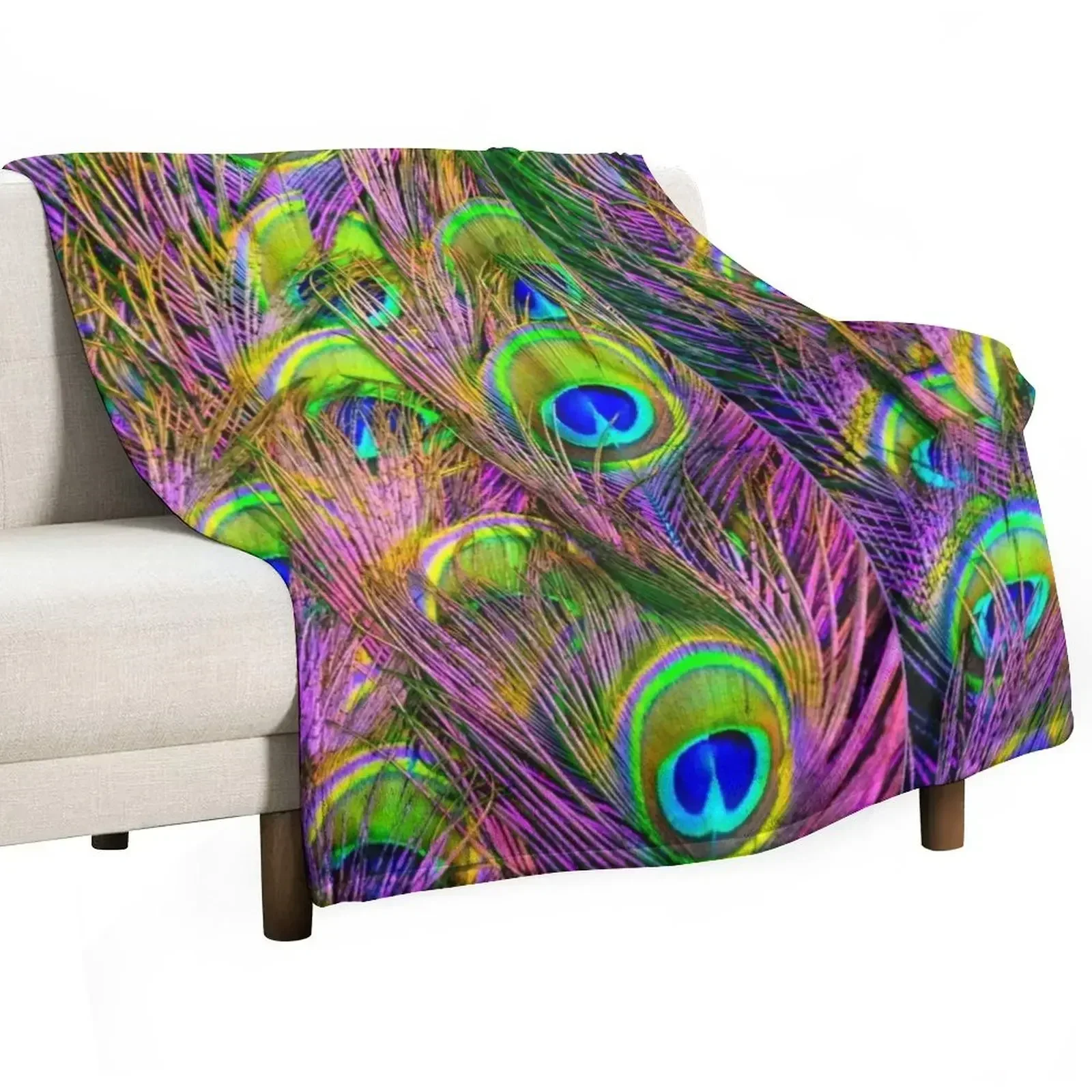 

Beautiful Vivid Peacock Feathers Throw Blanket Plush Thin Tourist For Baby Blankets