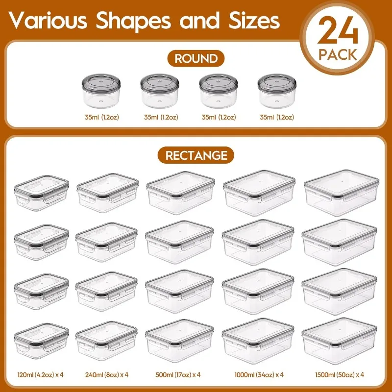 48 Pcs Larger Food Storage Containers with Lids Airtight (24 Containers & 24 Lids), Meal Prep